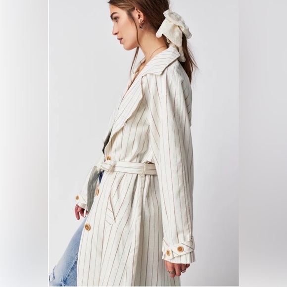 Free People Striped White Trench Coat